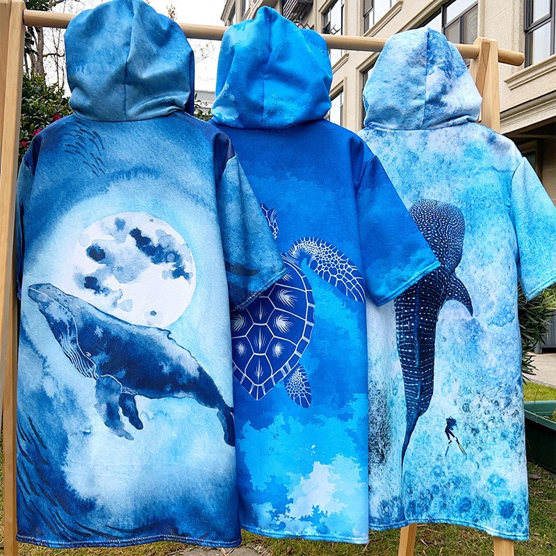 2025 Amazon Cuffed Zipper Children's Cloak Bath Towel Hooded Cloak Wearing Bath Towel Swimming Changing Bathrobe