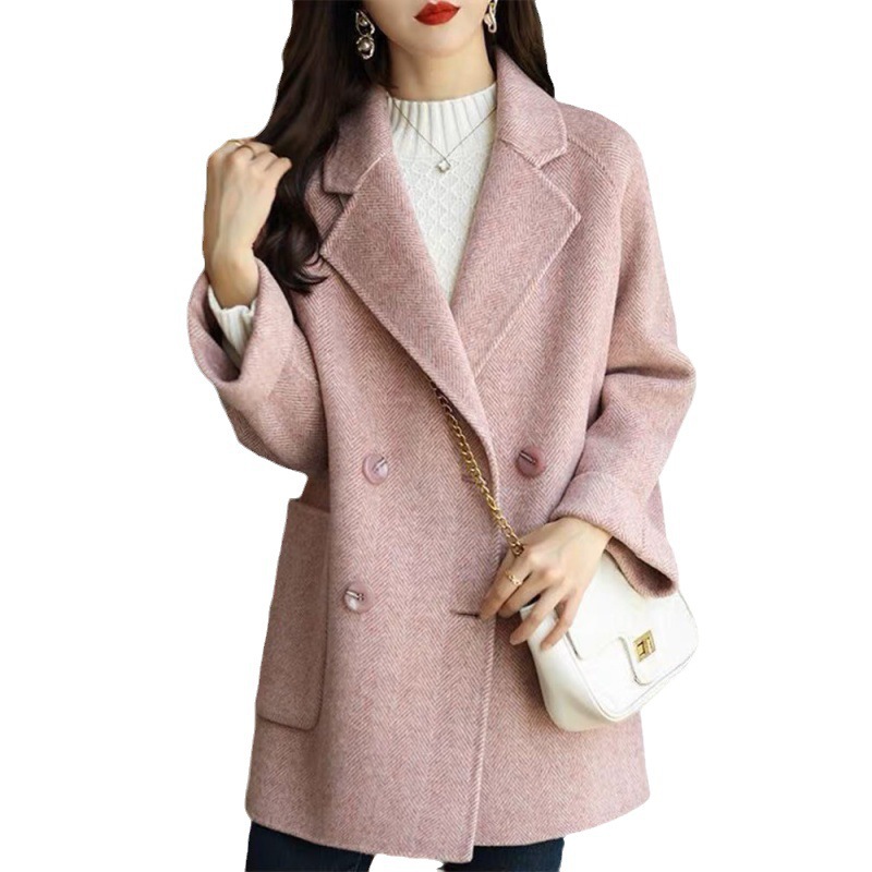 Picture of High-end handmade herringbone double-sided fleece coat for women 2023 autumn and winter mid-length small wool double-sided woolen coat loose