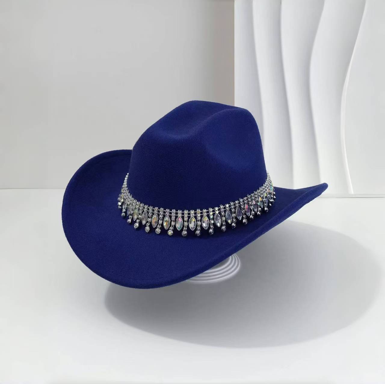 Picture of Rhinestone Accessories Top Hat Men's High-End Felt Western Cowboy Hat Large Brim Hat Women's Summer Jazz Hat