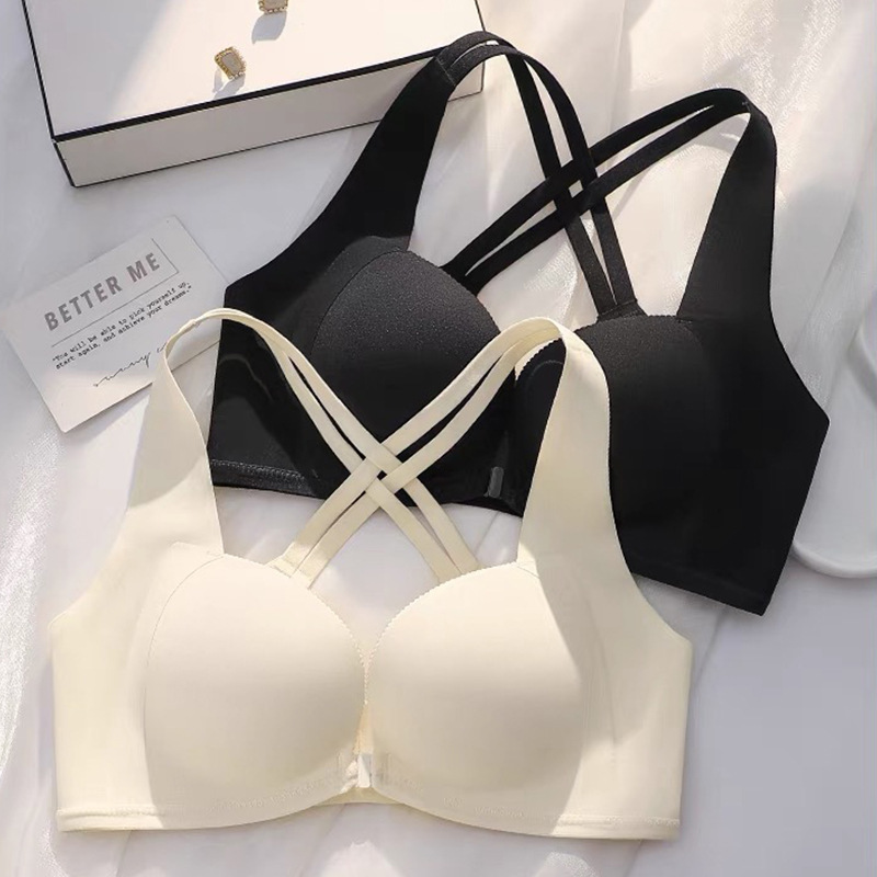 Beautiful Back Front Buckle Underwear Women's Small Chest Push-up Seamless Rings Free Breast Bra Thin Summer 2023 New Style
