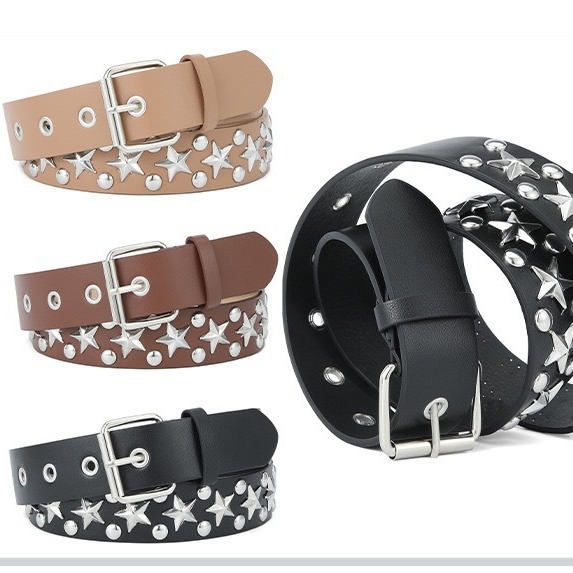 New Fashion All-match Belt Rivet Five-pointed Star Belt European and American Pants Punk Jeans Decorative Belt