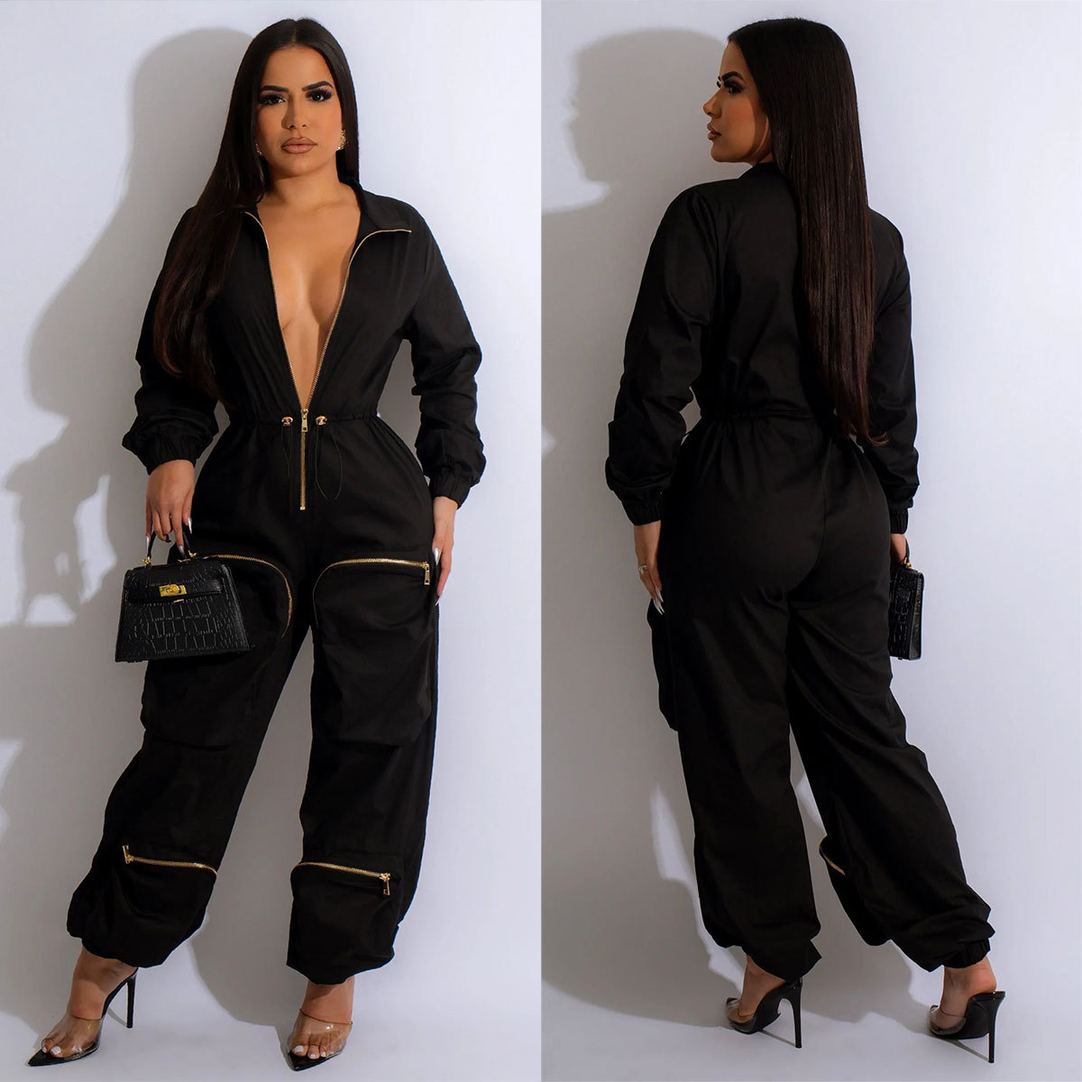 Picture of Independent station cross-border new women's European and American waist overalls metal zipper bread bag casual trousers