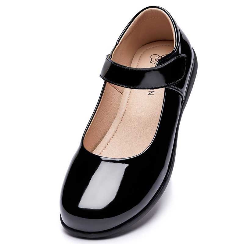 Picture of Girls' Leather Shoes, Children's Performance Shoes, Flower Girl Shoes, Student Black Flats, Ceremonial Shoes, School Shoes, Lightweight Velcro Shoes