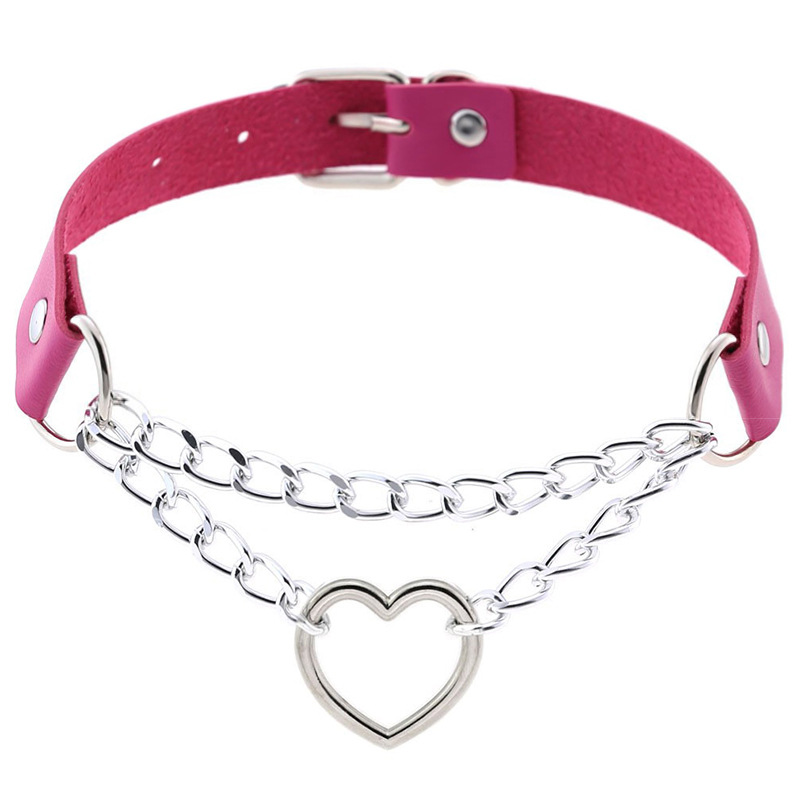 Picture of Cross-border Harajuku Heart-shaped Chain Collar Necklace Fashion Trend Leather Love Neck Chain Neck Chain Clavicle Chain