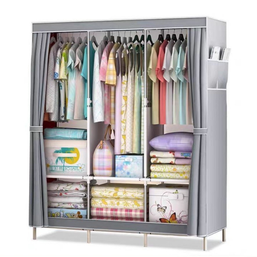 Simple cloth wardrobe student storage and arrangement large capacity steel frame bedroom wardrobe for rent fashion wardrobe hanger hanger