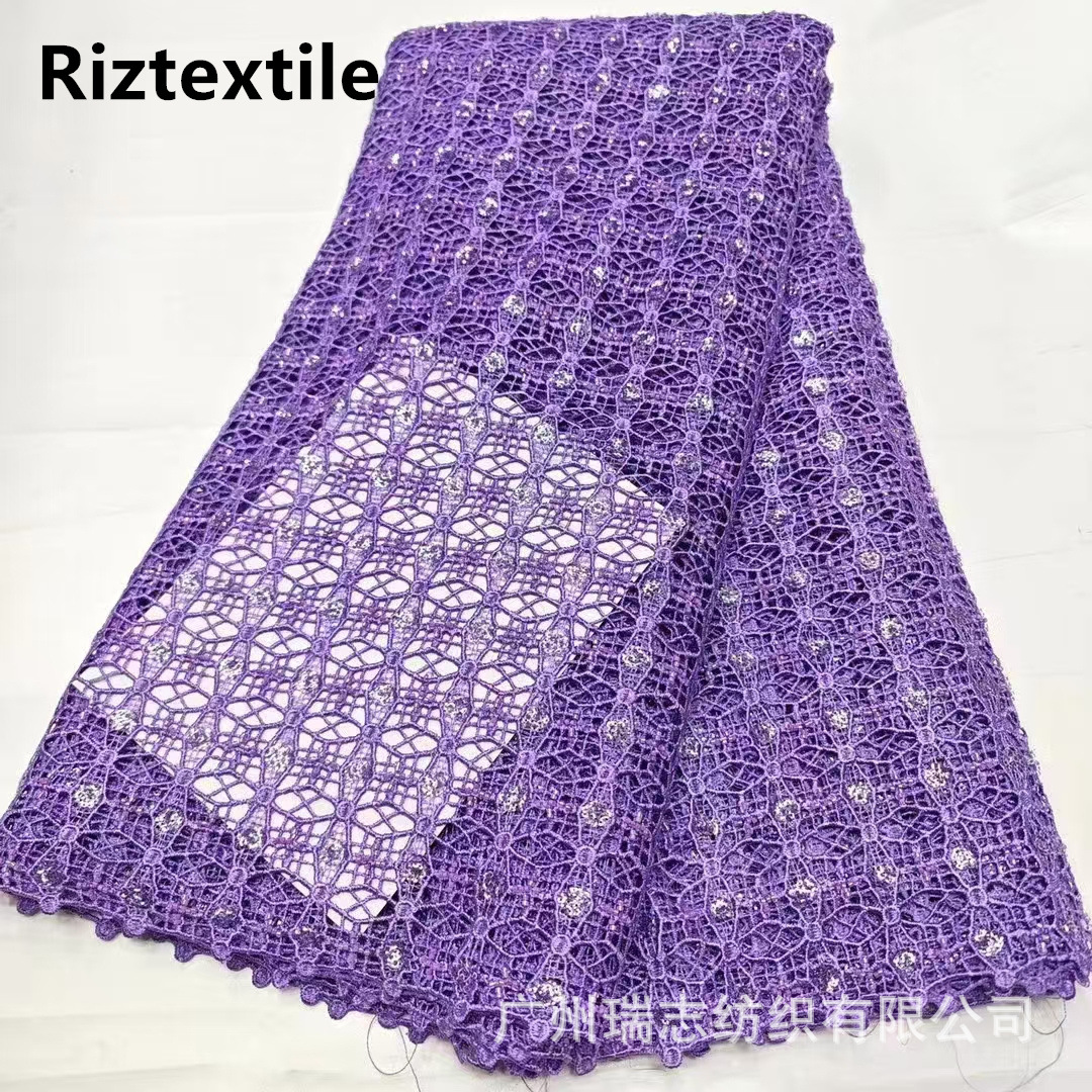 Picture of African Lace fabric African Water Soluble Embroidery Beaded Lace Party Dress Fashion Embroidered Cloth