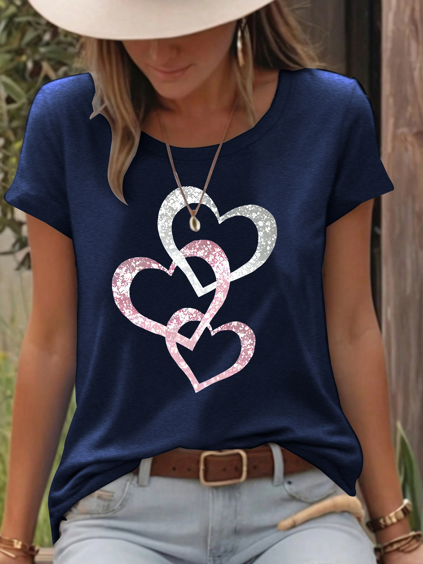 Picture of European and American in stock round neck short sleeve t-shirt love printing summer new comfortable t-shirt cross-border hot sale