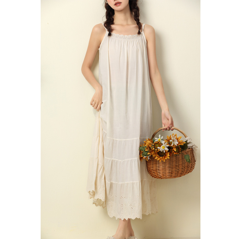 [Tmall Hot Style] Forest-Style Sweet Women's Long Skirt with Embroidered Hem and Hidden Suspender Dress