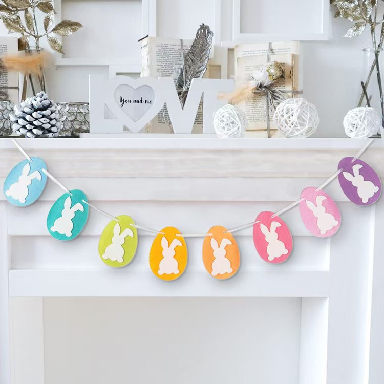Cross-Border Easter Felt Egg Banner Easter Party Rabbit Decoration Background Banner Holiday Decoration