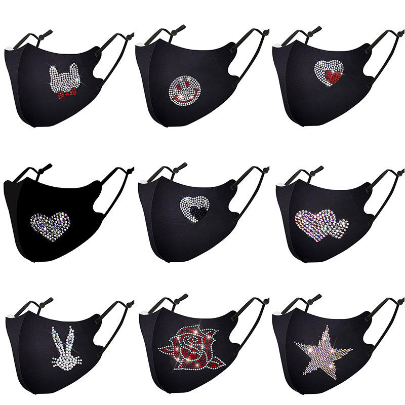 Picture of Trendy Colorful Rhinestone Ice Silk Mask Fashion European and American Style Dustproof Breathable Sun Protection Face Mask with Sparkling Rhinestones Uv Protection