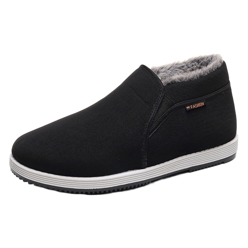 Winter Men's Cotton Shoes Thickened Long Velvet Warm High-top Cotton Shoes Men's Faux Rabbit Velvet Non-slip fleece-lined Black Work Shoes