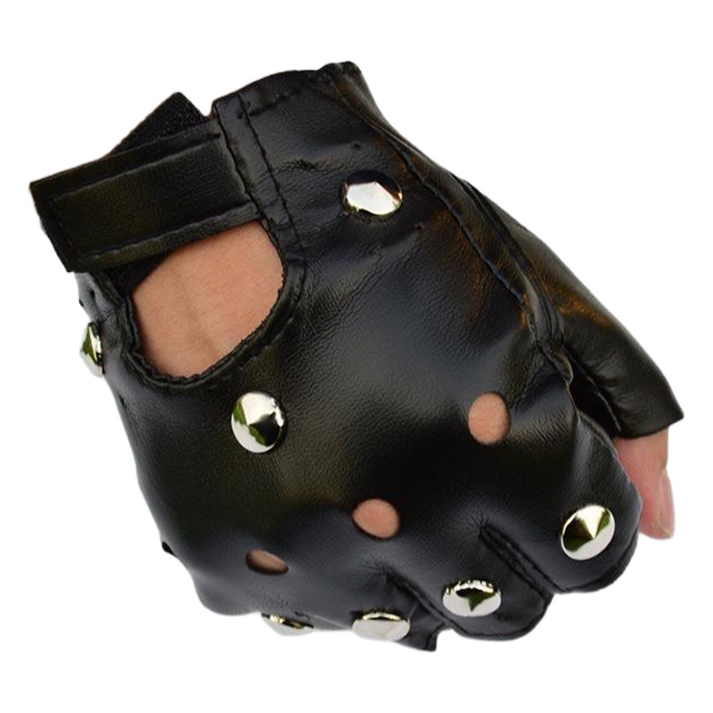 Men's hip-hop half-finger leather gloves nightclub pole dance rivet gloves performance dancing stars dance performance Men