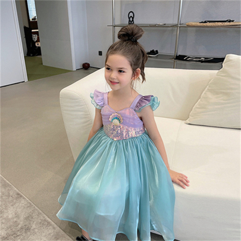Picture of Girls 2025 Summer New Mermaid Vest Dress Kidsren's Fashionable Short-Sleeved Princess Dress Performance Clothing Trendy