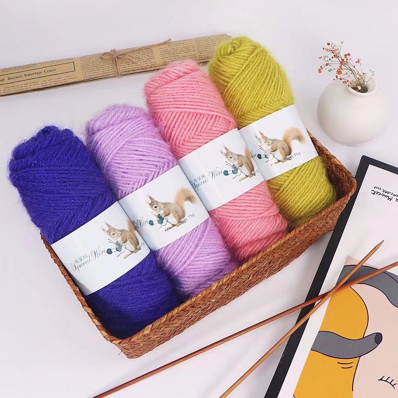 Picture of 75g squirrel wool thread bright silk thread hand-woven hook thick mohair scarf hat shawl fluffy wool ball