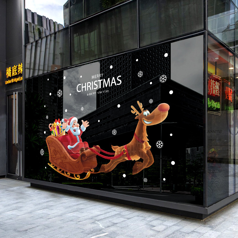 Picture of Christmas Wall Stickers Glass Door Stickers Decoration Decorations Santa Sleigh Stickers Window Stickers