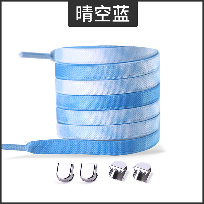 Picture of Widened 8MM Tie-Dye Elastic Tie-Free Shoelace Press Buckle Children's Tie-Free Elastic Step-in White Shoe sneaker