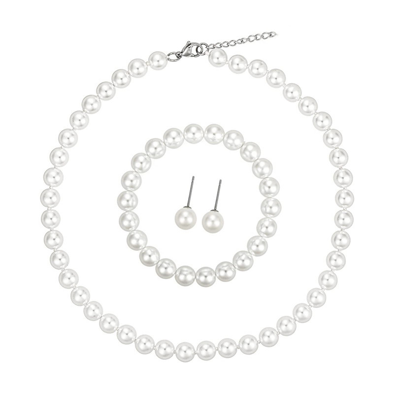 Picture of Cross-border jewelry new bridal sweater chain necklace set diamond artificial pearl necklace earring bracelet set