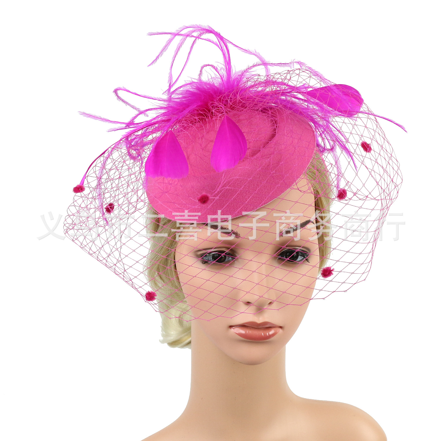 Picture of Cross-border supply of European and American bridal wedding gauze hair accessories fashion hairband headdress feather small hat hairpin