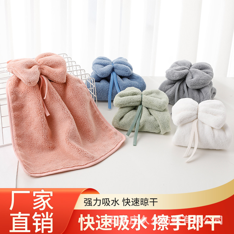 Light custom coral fleece towel bow hanging small towel Small Square Soft children's cartoon towel