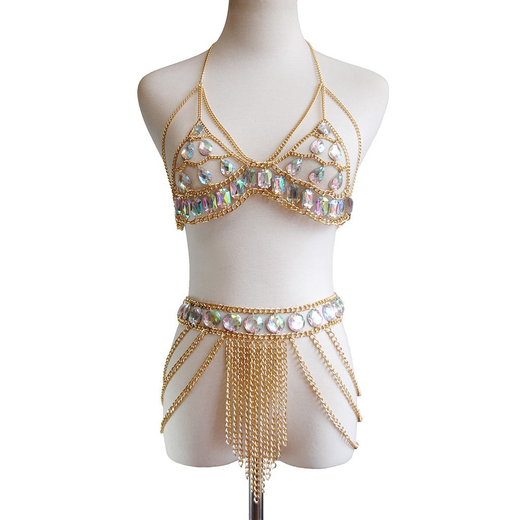 Picture of 2024 European and American Cross-Border New Sexy Backless Chest Chain Acrylic Multi-Layer Tassel Waist Chain Set Body Chain