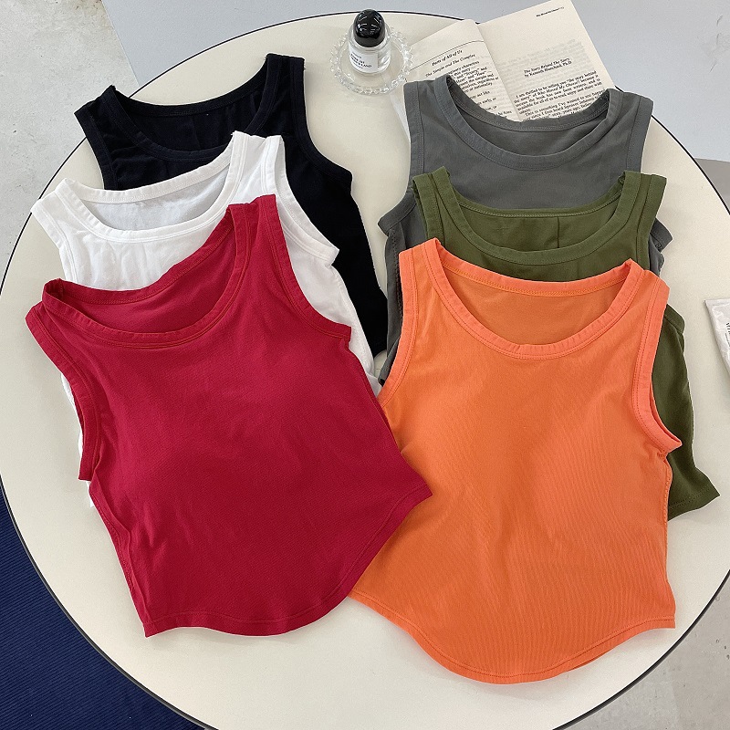 Picture of Women's wide-shoulder solid color vest with chest pad fixed Cup slim fit comfortable inner wear beauty back outer wear sleeveless bottoming top
