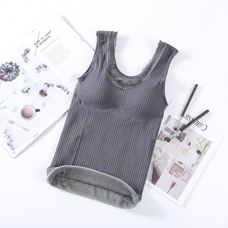 Picture of New velvet padded beautiful back warm vest without steel ring sexy V-neck cationic velvet ladies thermal underwear