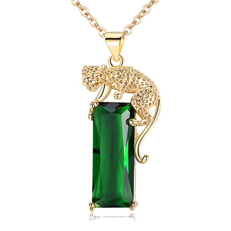 Longrui Cross-Border Hot-Selling European and American Fashion Gold Leopard Inlaid Emerald Tourmaline Pendant Flying Leopard Necklace Set