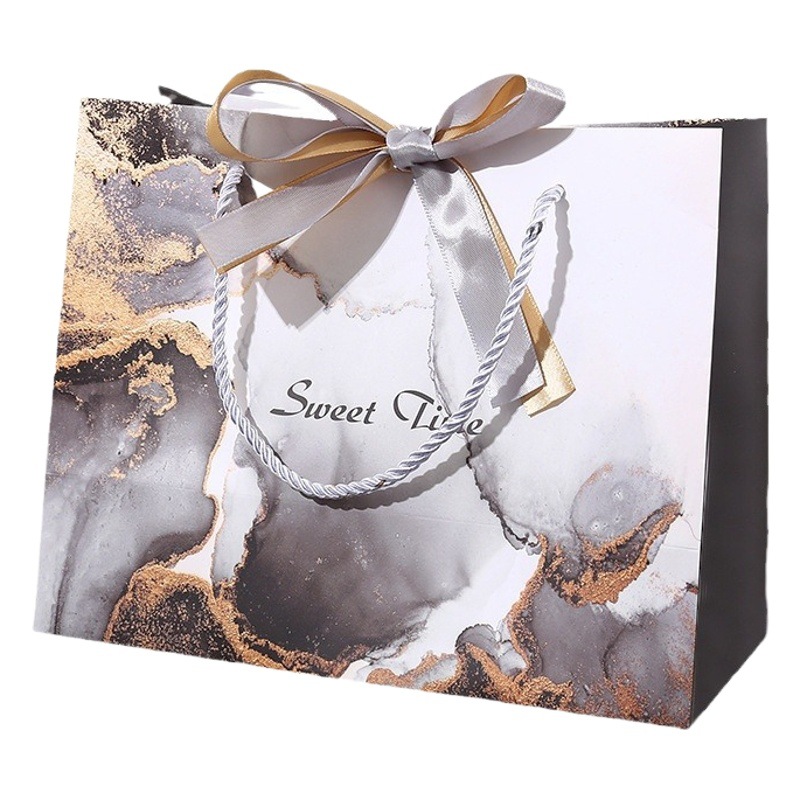 Marble Pattern Bag, Hand-Held Packaging Bag with Ribbon, Candy Bag, Valentine's Day Paper Bag, Gift Box, Hot Stamping Craft Paper Bag