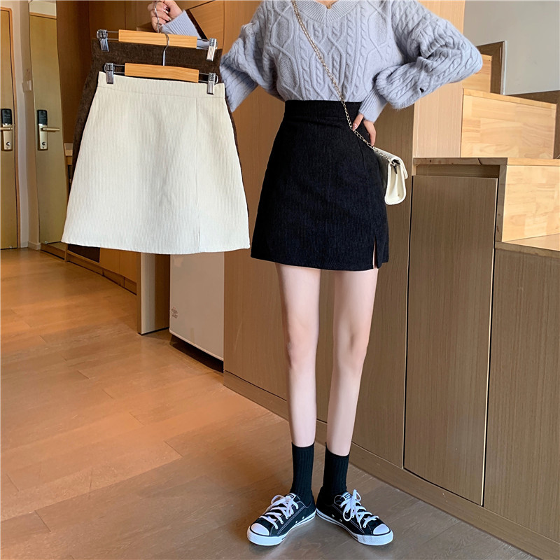 Picture of Women's Skirt 2022 Autumn and Winter New High Waist Corduroy Split Skirt Slimming Anti-running A- line Hip Skirt