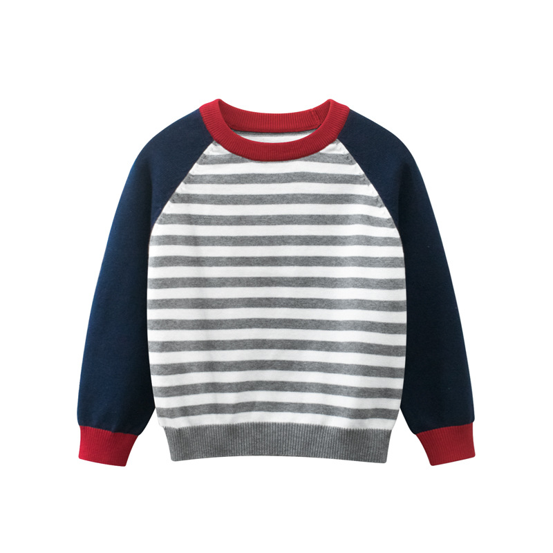 Korean Style Kidsren's Clothing Kidsren's Knitwears Wholesale 2024 Spring Boys' Knitted Knitwears Stripesd Pullover Bottoming One Piece Consignment