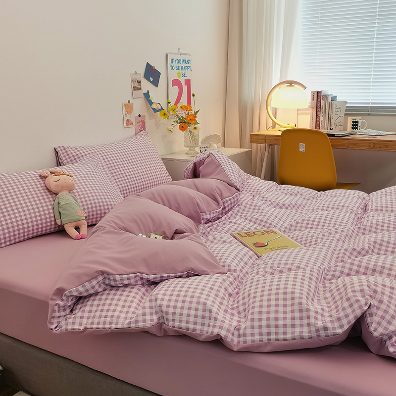 Picture of New Japanese Bed Solid Color Double Quilt Cover Sheet Four-piece Student Dormitory Three-piece Household Quilt Cover Wholesale