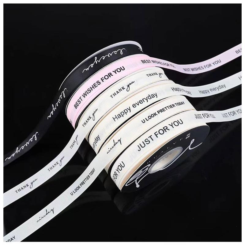 1.5cm English Letter Thread Ribbon Ins Chanel Style Flower Cake Flower Blossom Gift Box Packaging Ribbon Ribbon