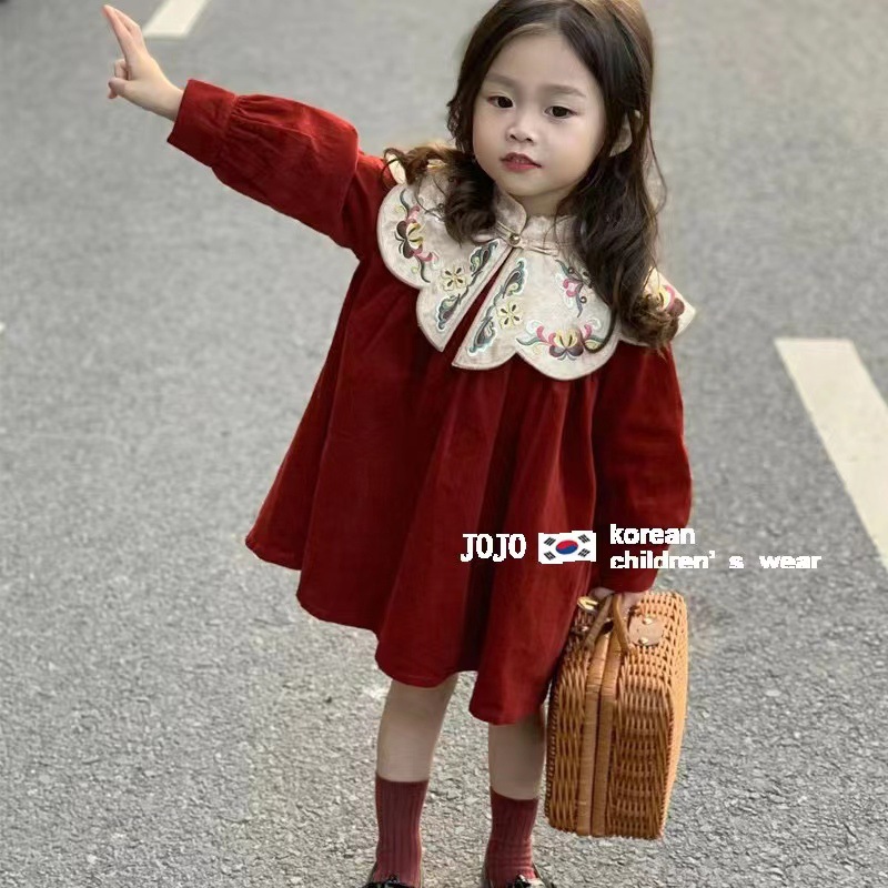 Picture of Girls' New Year Chinese style one-year-old dress winter New Western style lace embroidery dress Baby New Year greeting clothes fashion