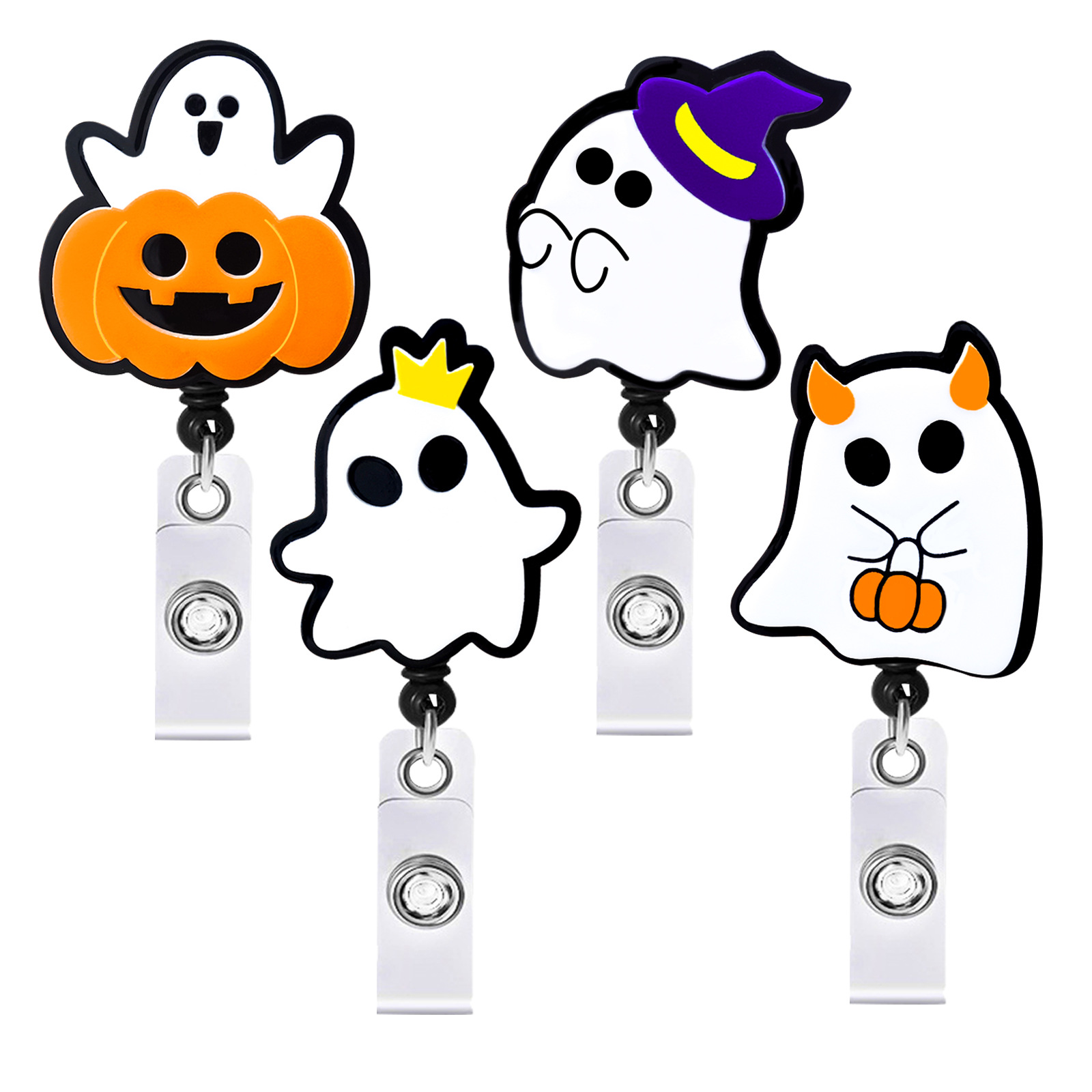 Halloween gift cartoon pumpkin ghost student teacher Office certificate retractable clip rotating easy pull buckle key