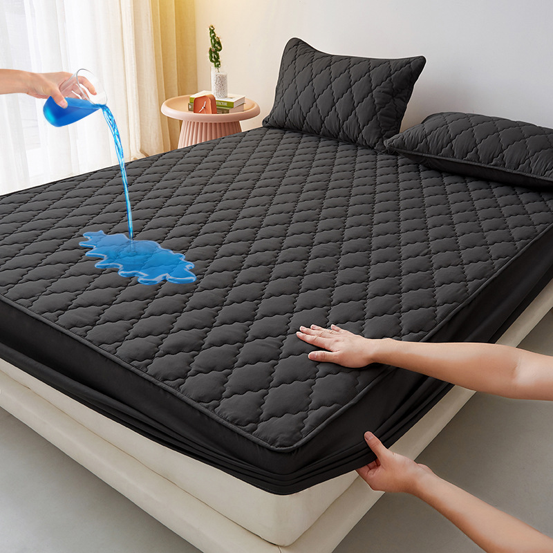 Picture of Class A water-washed cotton-padded waterproof bed hat Simmons mattress anti-slip urine-proof protective cover dust-proof bedspread three-piece set