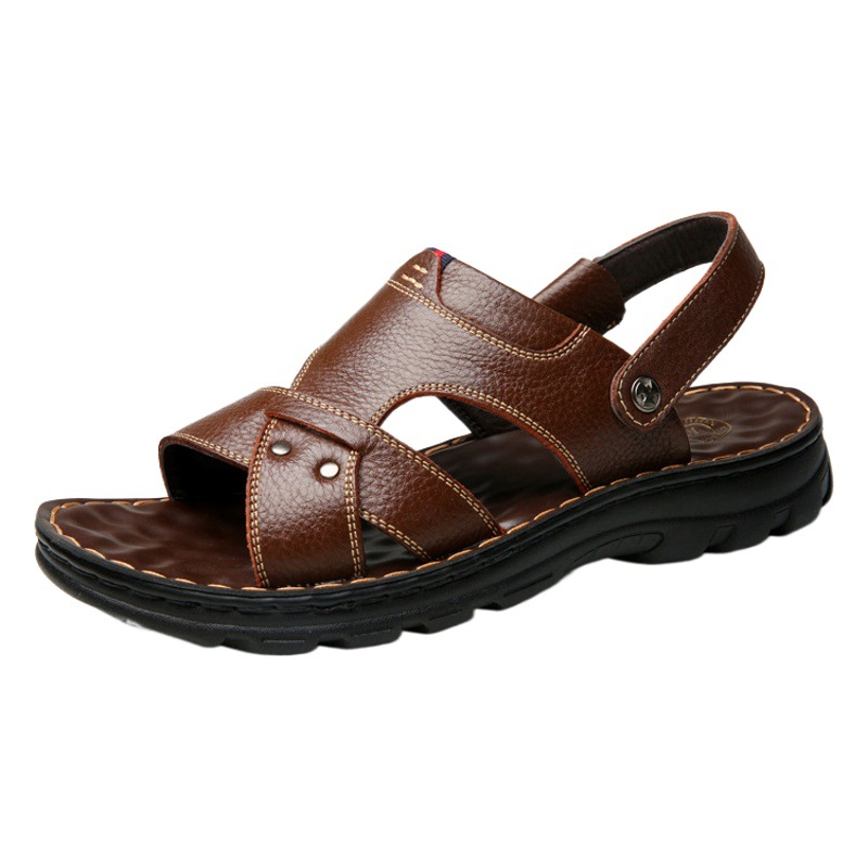 Sandals Men's Summer New Genuine Leather Beach Shoes Men's Latex Soft-soled Leather Sandals Dual-use Non-slip Dad Sandals