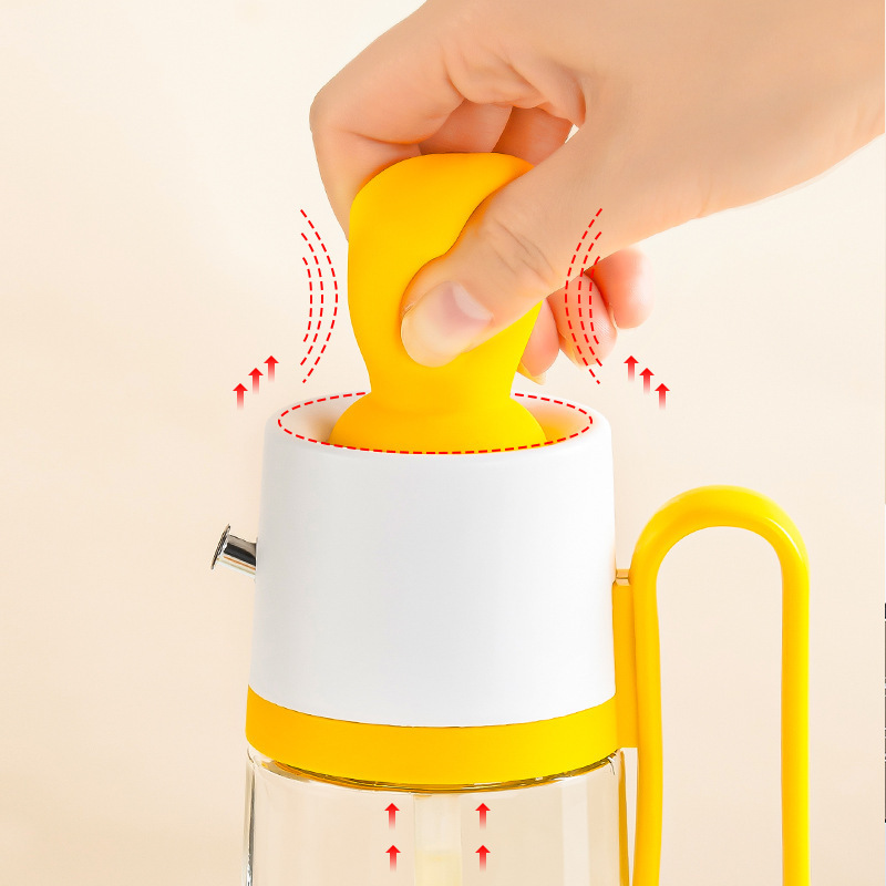 Picture of Kitchen supplies oil pot brush pour integrated glass seasoning bottle vinegar pot multi-functional seasoning bottle press metering seasoning tank