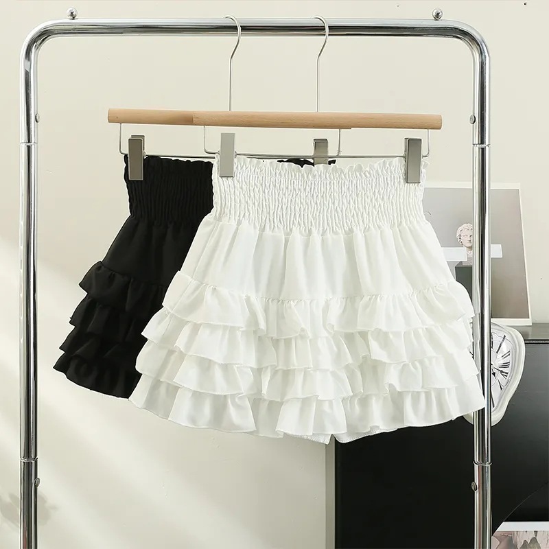 Korean summer new puffy cake skirt elastic high waist slimming flounces Joker A- line skirt-pants included