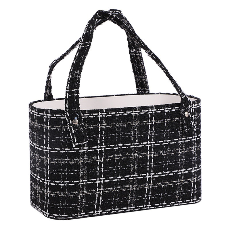 Tweed Style Satchel Flower Arrangement Box Chinese Valentine's Day Flower Gift Packaging Basket Bouquet Gift Box Wedding Bridesmaid Companion Gift Box