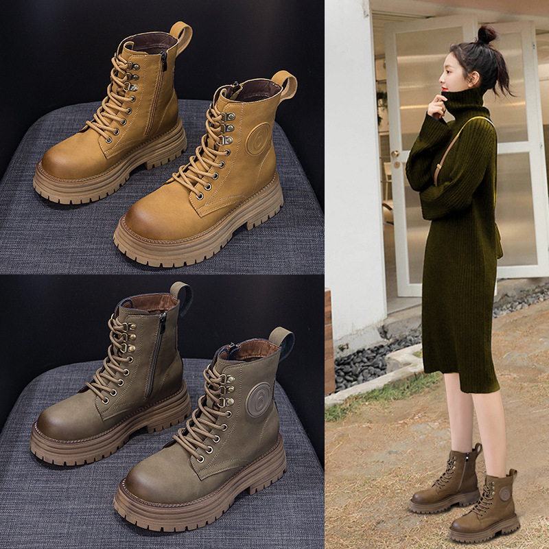 Autumn and Winter 2025 New British Style Retro Boots Mid-Calf Side Zipper Thick-Soled Casual Fashion Versatile Women's Boots