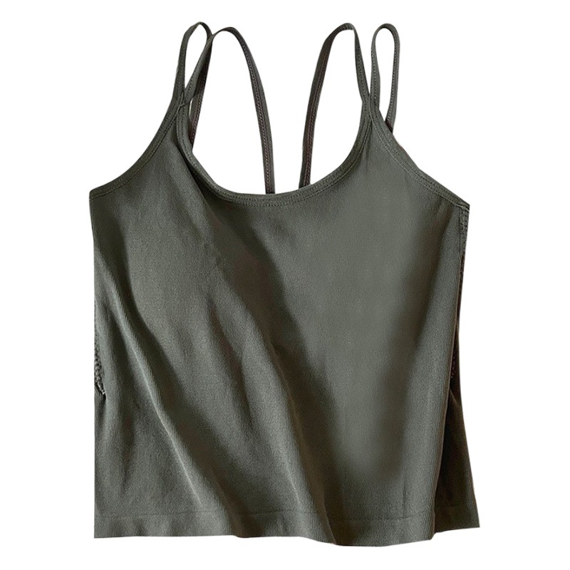 Cross-Strap Camisole for Women with Integrated Chest Pads, Slim-Fit, Seamless, Beautiful Back, Sexy Hollow-Out Design