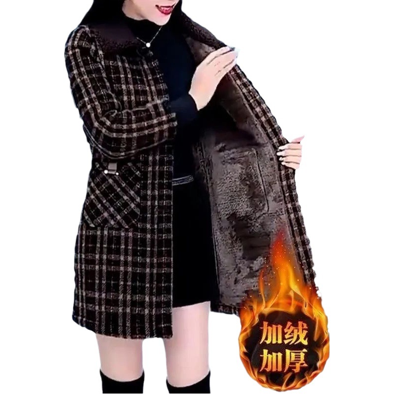 Autumn and Winter fashionable new fleece-lined thickened mid-length coat women's elegant high-end slimming elegant mom wear