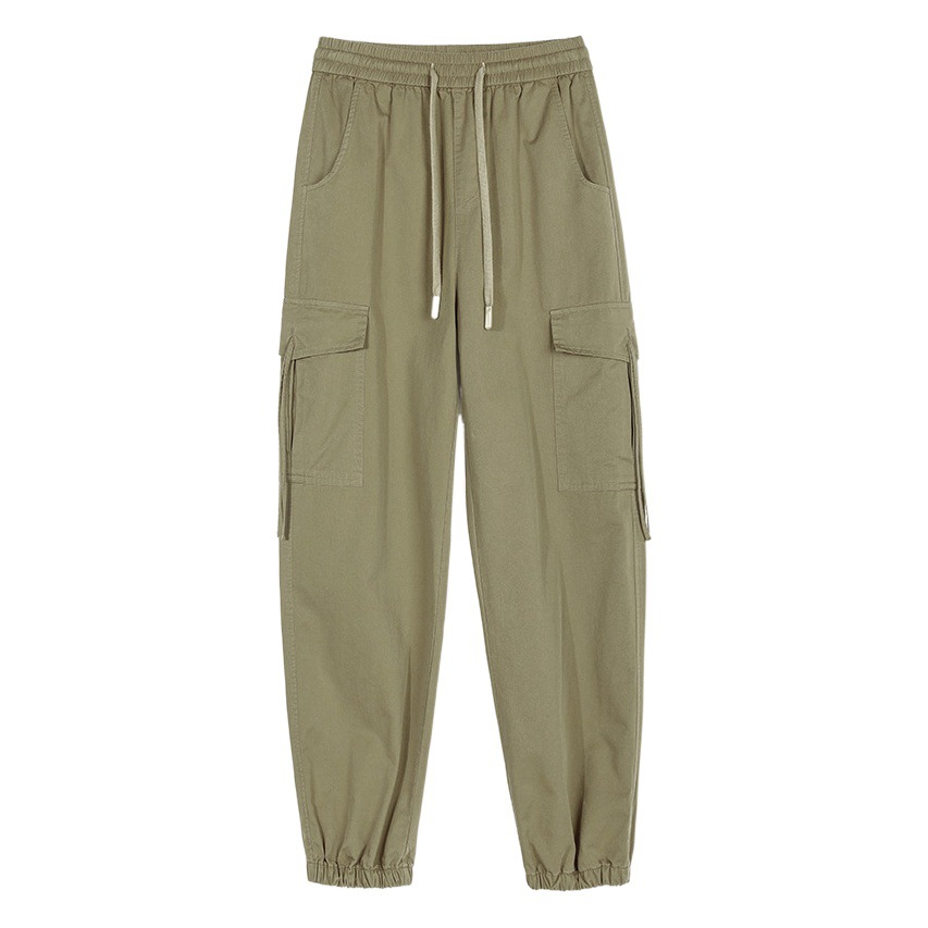Leg-Tie Cargo Pants for Women 2025 Autum New American Style High-Waisted Slimming Look Small Sports Trendy Harem Pants E649