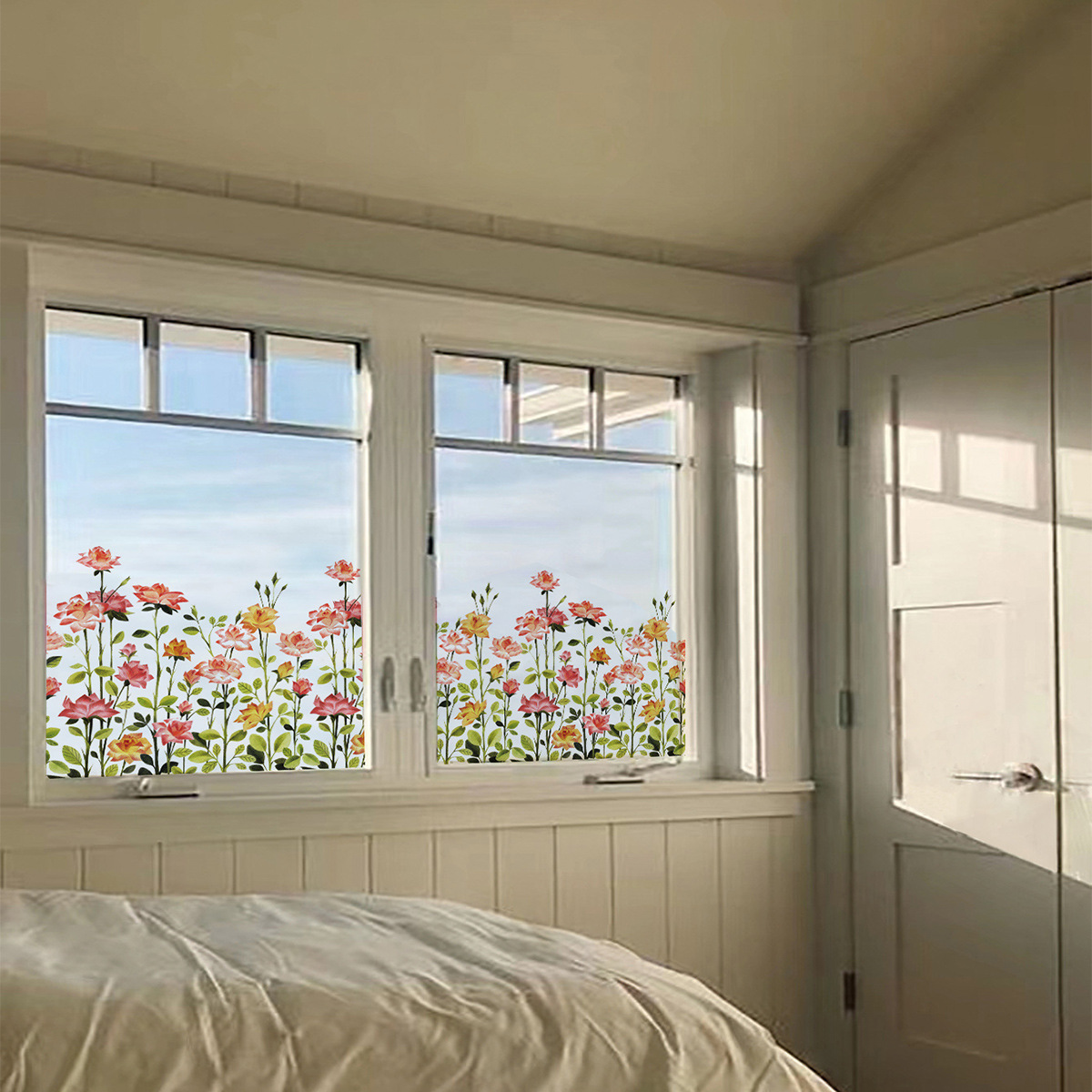 Colorful flower Flower glass film electrostatic glass sticker transparent transparent decorative glass sticker film
