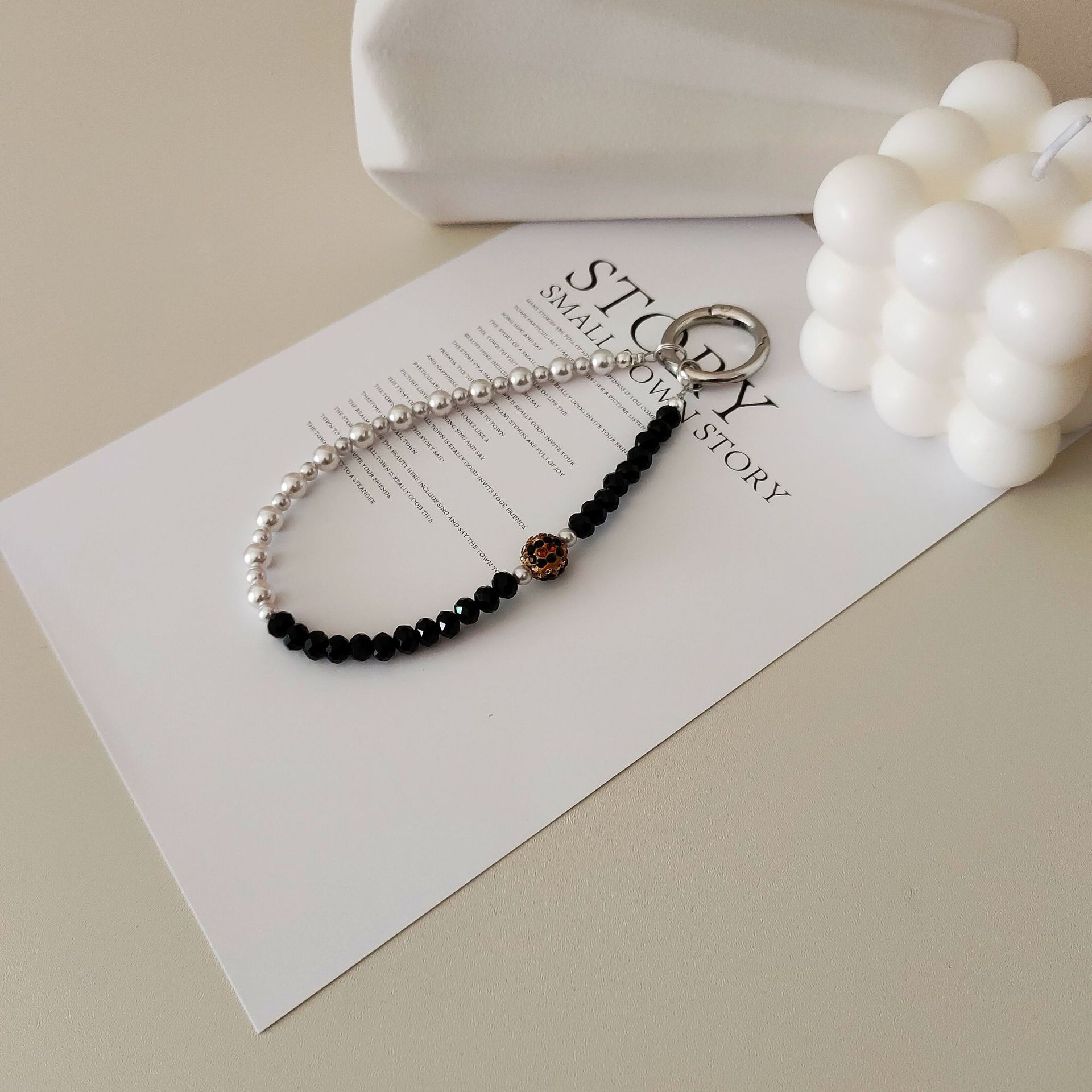 Korean-style Ins Pearl Crystal Handmade Beaded Mobile Phone Hanging Chain Drill Drill Bag Hanging Accessories Keychain Lanyard All-match