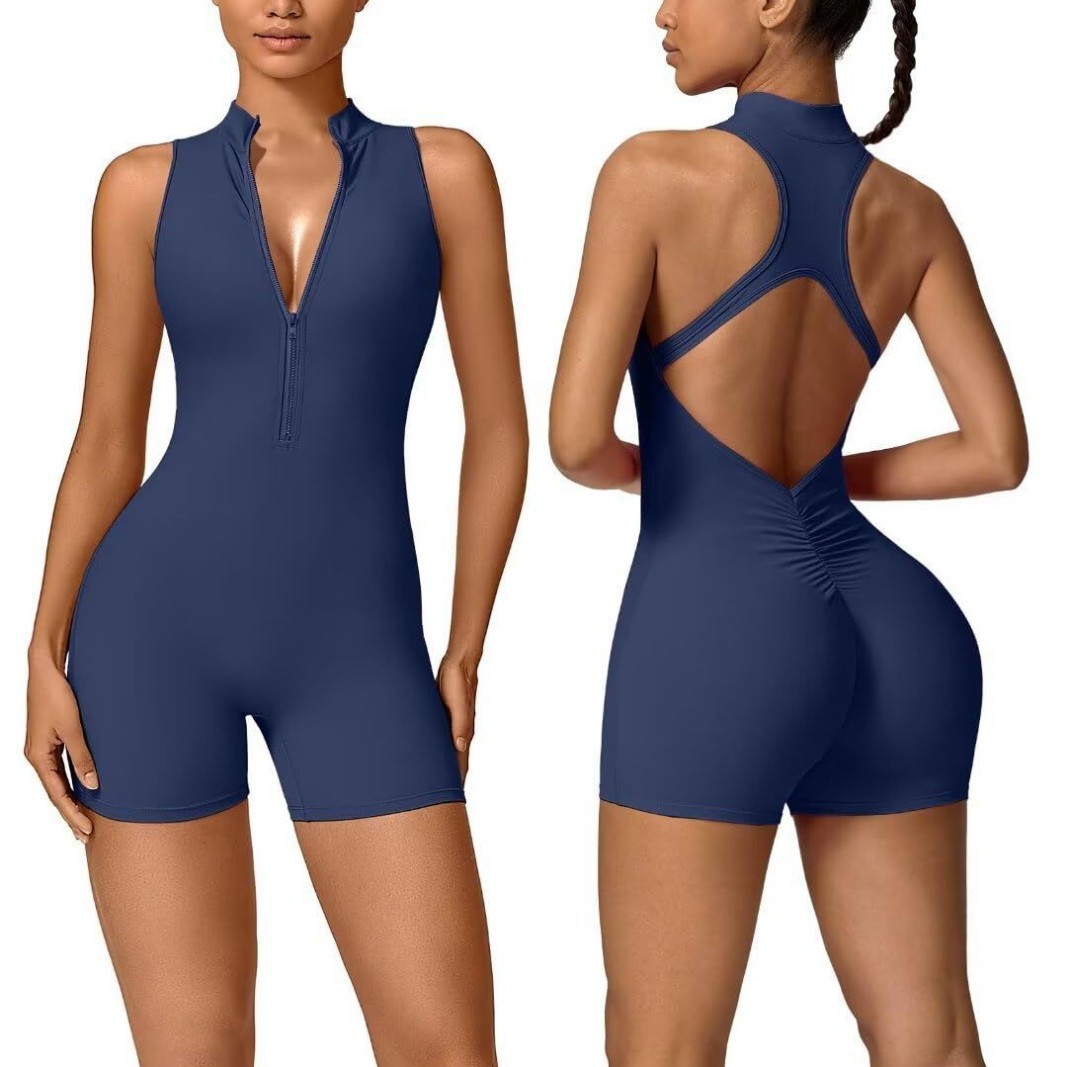 Yimer European and American Tight High Intensity Sports Beautiful Back Yoga jumpsuit Zipper Naked Tight Suit Fitness Suit