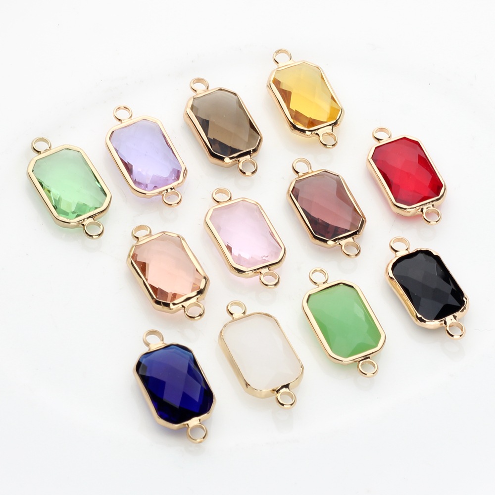 Picture of Copper-covered rectangular crystal cut double pendant small pendant production pendant earring accessories material wholesale