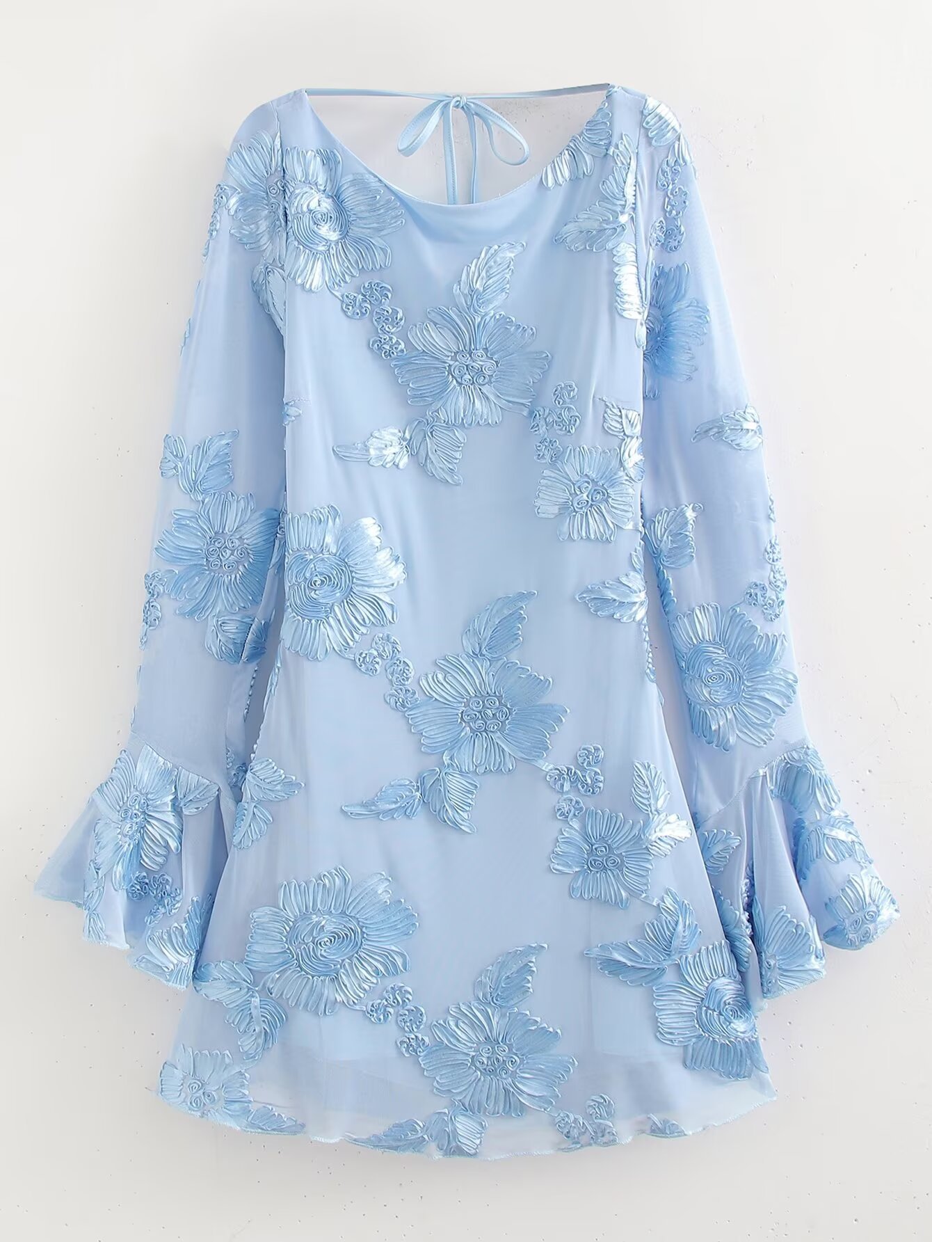 Cross-border European and American New Fashion Niche Backless Horn Sleeve Embroidered Flower Sexy Slim-fit Hip dress Skirt