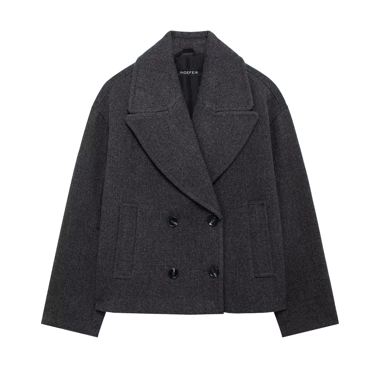 Picture of AliExpress European and American style autumn women's double breasted woolen short coat fashion temperament loose suit jacket wholesale