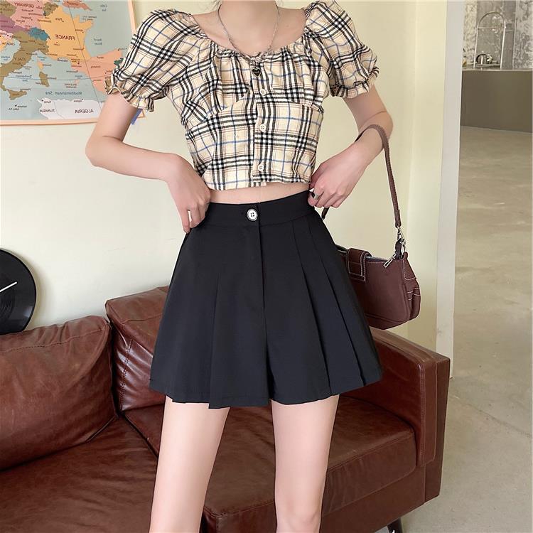Picture of Fashionable high waist slimming black wide leg pants for women 2024 Summer new elegant irregular suit shorts